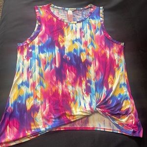 All Over Multicolor Tie Dye Side-Twist Tank Top